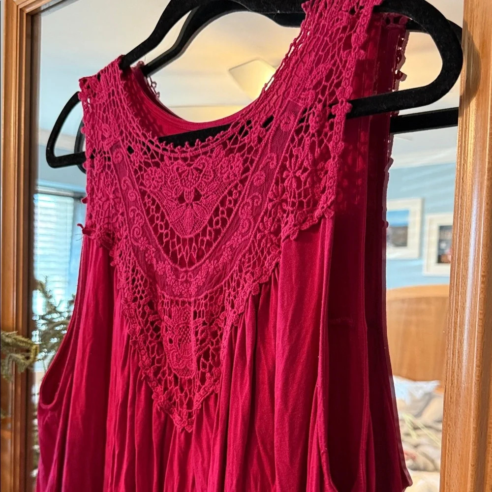 Torrid Crochet Sleeveless Top in Deep Raspberry - Picture 3 of 5